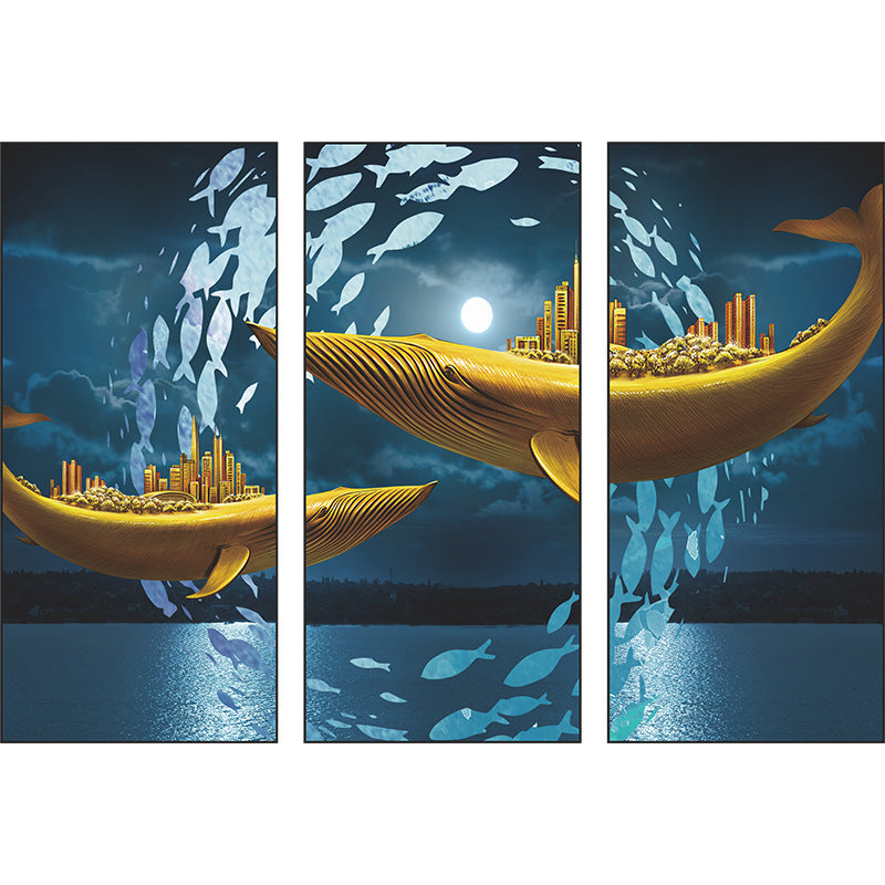 Golden Whale Cityscape 3-Panel Wall Sticker Set - Image 5
