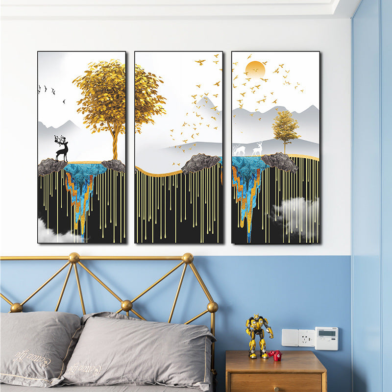 Floating Island Golden Tree Deer 3-Panel Wall Sticker Set - Image 2