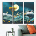 Moonlit Night Deer Landscape 3-Panel Wall Sticker Set - Image 4