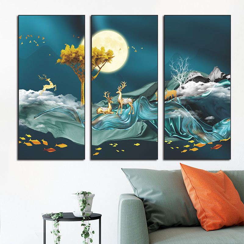 Moonlit Night Deer Landscape 3-Panel Wall Sticker Set - Image 4